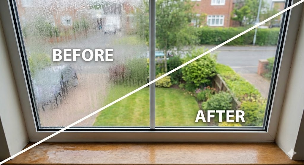 Before and after foggy window repair